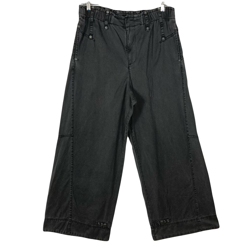 nwot FREE PEOPLE Pants XL Grey Wide-Leg High-Stretchy-Waist Cotton Pockets